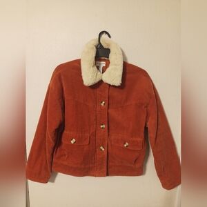 Arizona Jean Co Women's Orange Corduroy Jacket with Faux Fur Collar